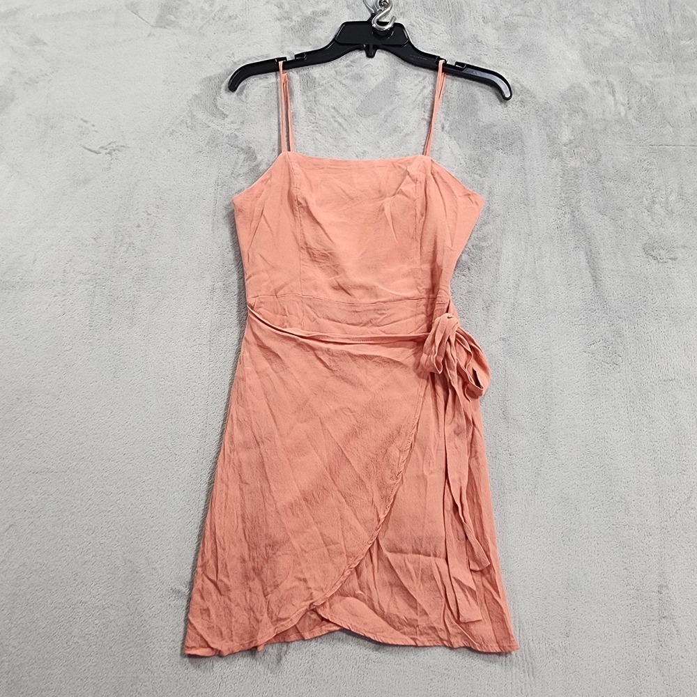 Forever 21 Dress Womens S Pink Coral Wrap Tie Waist Square Neck Strappy Sundress